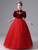 Red Tulle Short Sleeve Crystal Flower Girl Dress