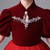 Red Tulle Short Sleeve Crystal Flower Girl Dress