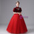 Red Tulle Short Sleeve Crystal Flower Girl Dress