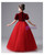 Red Tulle Short Sleeve Crystal Flower Girl Dress