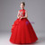 Red Tulle High Neck Appliques Flower Girl Dress