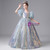 Light Blue Sequins Puff Sleeve Flower Girl Dress