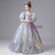 Light Blue Sequins Puff Sleeve Flower Girl Dress