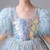 Light Blue Sequins Puff Sleeve Flower Girl Dress