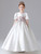 White Satin Puff Sleeve Appliques Flower Girl Dress