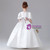 White Satin Puff Sleeve Appliques Flower Girl Dress