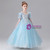 Blue Tulle Puff Sleeve Flower Girl Dress