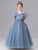 Blue Tulle Scoop Neck Bow Flower Girl Dress