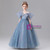 Blue Tulle Scoop Neck Bow Flower Girl Dress