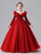 Burgundy Tulle Sequins Long Sleeve Flower Girl Dress