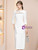 White 3/4 Sleeve Crystal Mother of the Bride Dress