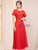 Red Short Sleeve Beading Mother of the Bride Dress