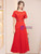 Red Short Sleeve Beading Mother of the Bride Dress