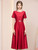 Red Satin Short Sleeve Mother of the Bride Dress