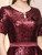 Burgundy Sequins Short Sleeve Mother of the Bride Dress