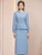 Blue Long Sleeve Pleats Mother of the Bride Dress