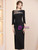 Black 3/4 Sleeve Crystal Mother of the Bride Dress