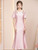 Pink Satin V-neck Short Sleeve Mother of the Bride Dress
