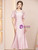 Pink Satin V-neck Short Sleeve Mother of the Bride Dress