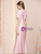 Pink Satin V-neck Short Sleeve Mother of the Bride Dress