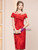 Red Scoop Neck Print Beading Mother of the Bride Dress