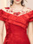 Red Scoop Neck Print Beading Mother of the Bride Dress