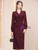 Burgundy V-neck Long Sleeve Mother of the Bride Dress