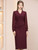 Burgundy V-neck Long Sleeve Mother of the Bride Dress