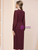 Burgundy V-neck Long Sleeve Mother of the Bride Dress