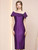 Purple Satin Scoop Neck Beading Mother of the Bride Dress