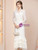 Beige White Long Sleeve V-neck Lace Mother of the Bride Dress