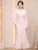 Pink Lace Long Sleeve Beading Mother of the Bride Dress