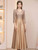 Champagne Sequins V-neck Mother of the Bride Dress
