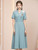 Blue V-neck Short Sleeve Beading Mother of the Bride Dress