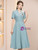 Blue V-neck Short Sleeve Beading Mother of the Bride Dress