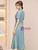 Blue V-neck Short Sleeve Beading Mother of the Bride Dress