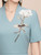 Blue V-neck Short Sleeve Beading Mother of the Bride Dress
