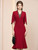 Burgundy V-neck Short Sleeve Beading Mother Of The Bride Dress