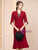 Burgundy V-neck Short Sleeve Beading Mother Of The Bride Dress