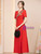 Red V-neck Short Sleeve Beading Mother Of The Bride Dress