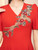 Red V-neck Short Sleeve Beading Mother Of The Bride Dress