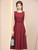 Burgundy Scoop Neck Appliques Pearls Mother Of The Bride Dress