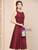 Burgundy Scoop Neck Appliques Pearls Mother Of The Bride Dress