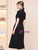 Blakc V-neck Short Sleeve Beading Mother of the Bride Dress
