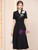 Blakc V-neck Short Sleeve Beading Mother of the Bride Dress