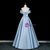 Blue Satin Off the Shoulder Pleats Prom Dress