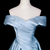 Blue Satin Off the Shoulder Pleats Prom Dress