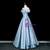 Blue Satin Off the Shoulder Pleats Prom Dress