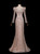 Champagne Sequins Long Sleeve Beading Prom Dress