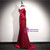 Burgundy Mermaid Satin Pleats Prom Dress